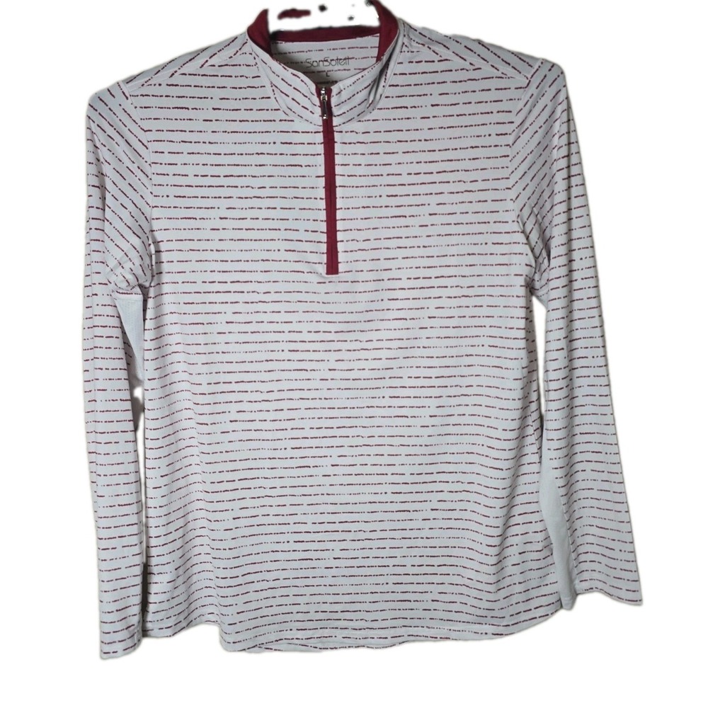 SanSoleil Women's Red White Stripe 1/4 Zip Golf Polo Size Large UPF 50 t8